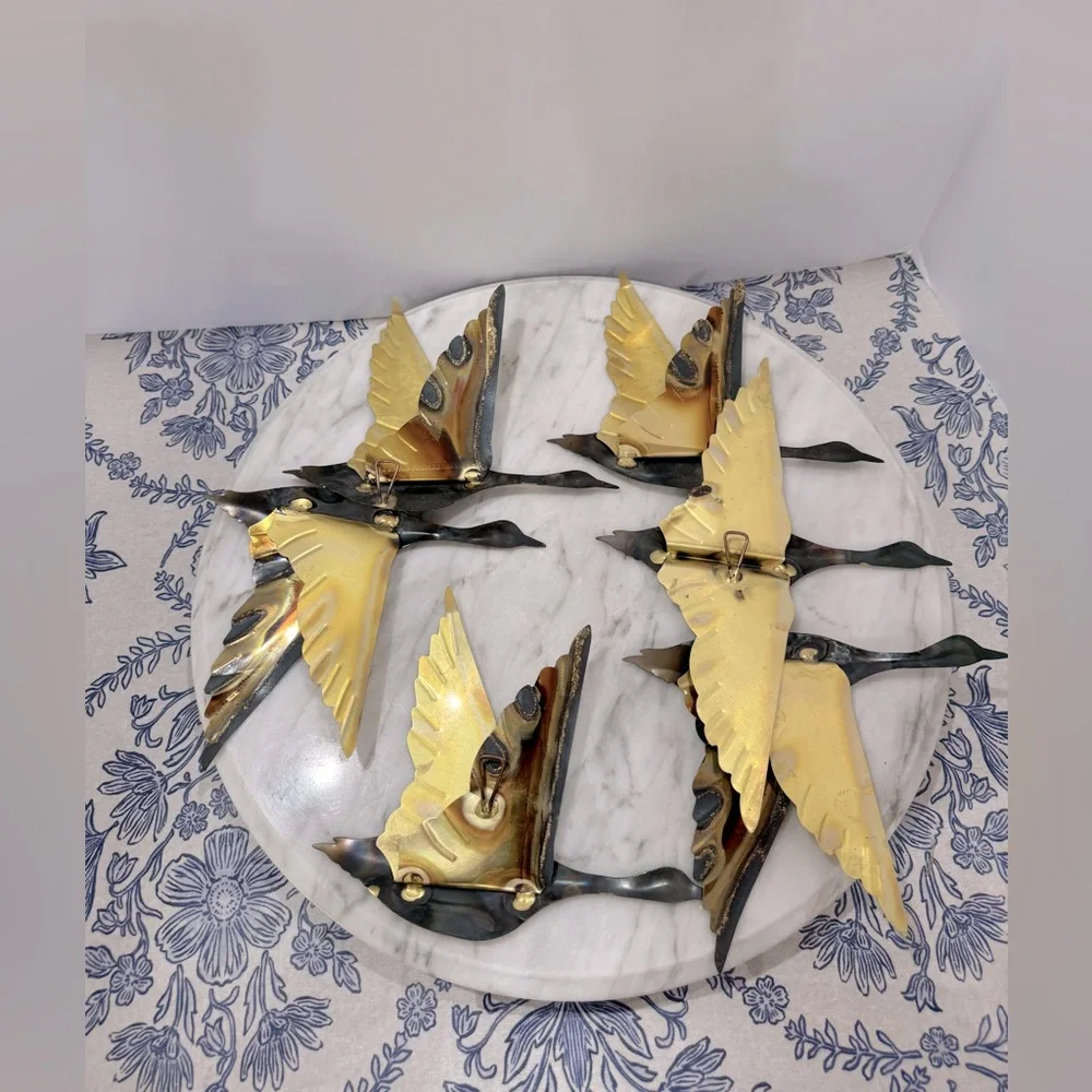 Brass and metal Gold and Black mid century modern Bird Wall Decor Set of three